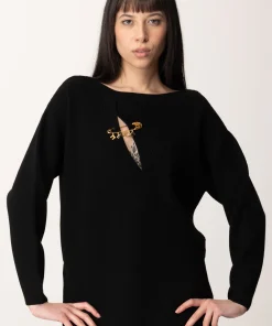 Maglia In Viscosa con Cut-out e Spilla Gioiello